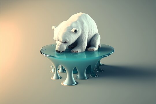 Sad Polar Bear On Melting Ice Caps, Climate Change, Global Warming, 