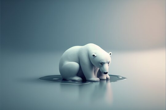 Sad Polar Bear On Melting Ice Caps, Climate Change, Global Warming, 