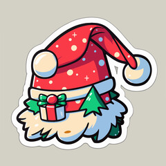 Christmas santa's hat cartoon sticker, xmas hat printable stickers sheet. Winter holidays