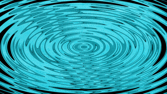 Bright blue concentric spirals circles in perspective. Abstract rings from drop in water. Background texture design.