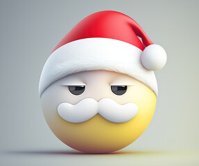 A Christmas emoji with a Santa Claus face wearing a Santa hat, with a white beard. 3d Generative AI digital illustration.