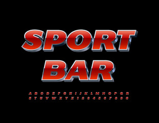 Fototapeta na wymiar Vector bright signboard Sports Bar. Red and Metallic 3D Font. Set of modern Alphabet Letters and Numbers set