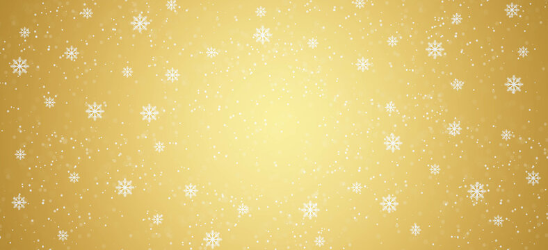 Christmas snowy winter design. Snow yellow background.  Blurred background