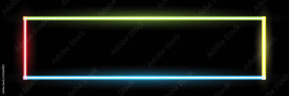 Poster neon rectangular frame on black for design and background.