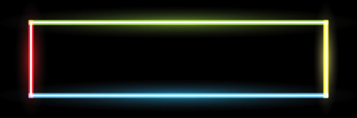 neon rectangular frame on black for design and background.