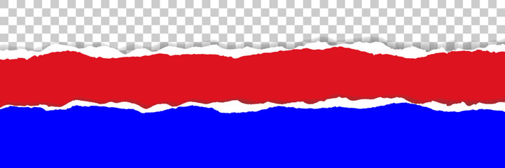 horizontal torn red and blue paper for pattern and design.