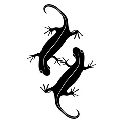 Set of lizards reptile gecko black silhouette vector illustration. Simple black silhouette illustration isolated on white background. Template for books, stickers, posters, cards, clothes.