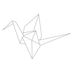 Origami crane vector outline illustration icon isolated on white background. Japanese traditional origami crane for infographic, website or app. Geometric line shape for art of folded paper.