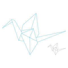 Set of origami crane vector outline dashed illustration isolated on white background. Japanese traditional origami crane for infographic, website or app. Geometric line shape for art of folded paper.