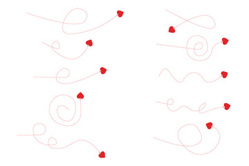 Set of dashed line heart arrows