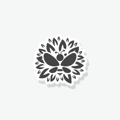 Bee on flower icon sticker isolated on white