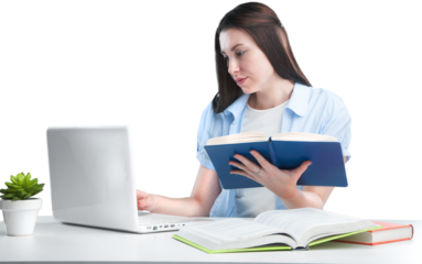 Girl teenage female student preparing for exams at home