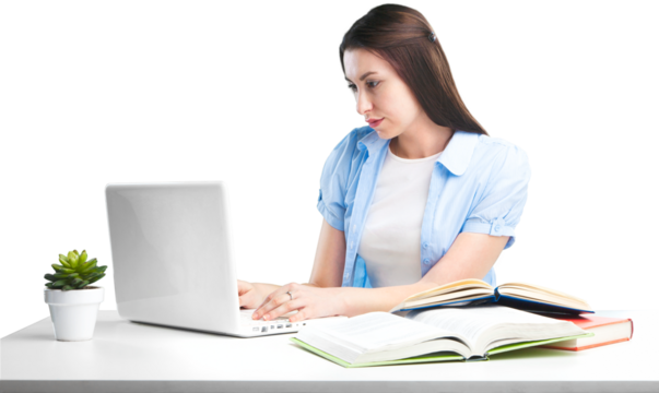 Girl young teenage female student preparing for exams at home
