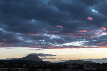 the Sainte Victoire mountain in the light of an autumn morning