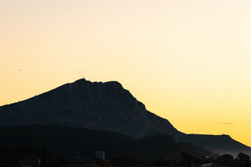 the Sainte Victoire mountain in the light of an autumn morning