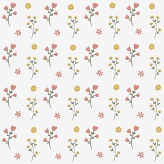 Floral Seamless Pattern With White Background. Botanical Seamless Pattern. Cute Design Of Flower And Leaves