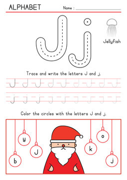 Christmas Santa - Tracing, Writing, and Coloring Alphabet J