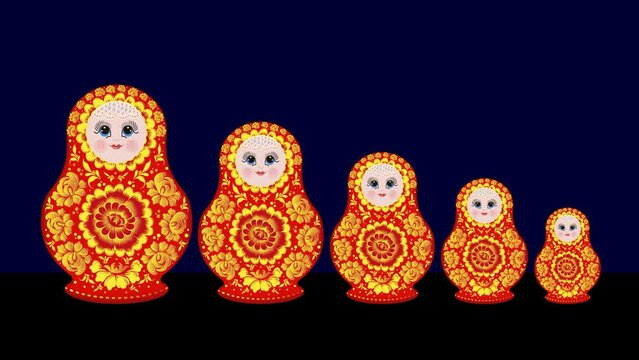 Animated video on the theme of wooden toys.
Russian national toy. Wooden toy. Colored nesting dolls in the amount of five pieces.