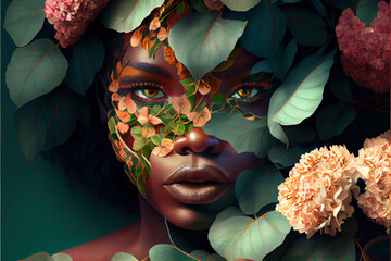 Abstract contemporary art collage portrait of young woman