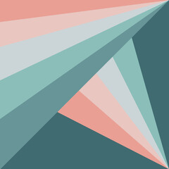 Abstract illustration of diagonal retro style stripes in turquoise, blue, pink and grey colors on dark turquoise background