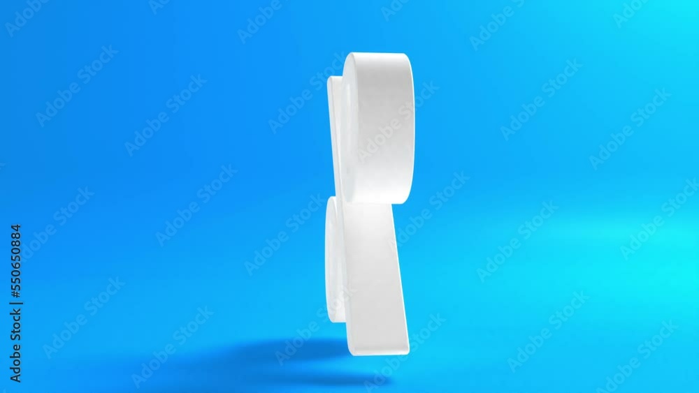 Poster percent sign symbol on blue background with copy space. 3d animation. white percentage sign hovering