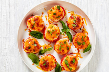 Baked Tomatoes with Mozzarella, Cheddar, Parmesan