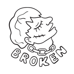 Isolated vector illustration of broken boy. Cute thin line icon for design, cover etc.