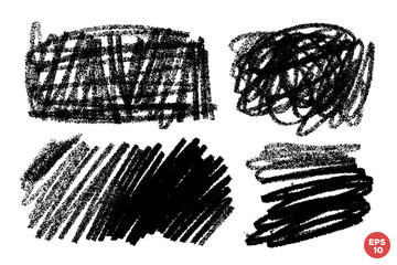 Vector set of hand drawn brush strokes, stains for backdrops. Monochrome scrawl design elements set. One color monochrome artistic hand drawn backgrounds.