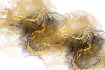 Poster Luxury abstract fluid art painting background alcohol ink technique black and gold © Bombdesign