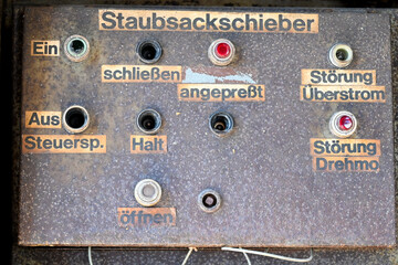 Schalttafel eines Staubsackschiebers in der Weltkulturerbe Völklinger Hütte, Völklingen,...
