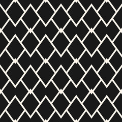 Vector black and white geometric line texture. Luxury seamless pattern with thin lines, diamonds, rhombuses, grid, mesh. Abstract monochrome linear graphic ornament. Dark repeat geo background design