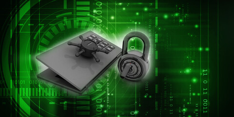 3d rendering metal locker with lock