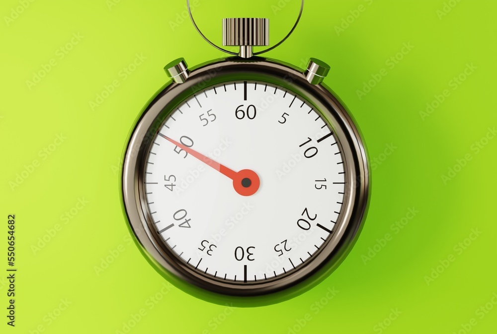 Poster stopwatch isolated on green background. the concept of time passing, doing something on time. countd