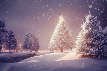 Beautiful Christmas Tree in Snow 