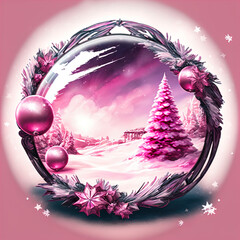 Christmas decorations. Pink and gold frame. Great for banners, ads, cards and more.	
