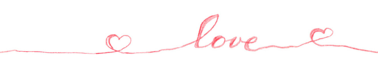 Continuous one pink line drawing of word Love with pencil. seamless pattern for design work. pencil illustration.