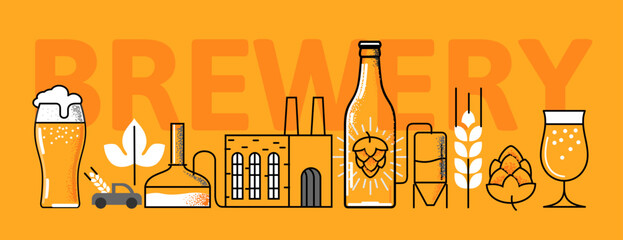 Brewery Beer icon vector. Bottles industry line