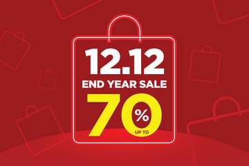 12.12 End of year Sale Shopping banner with Shopping bags theme sales banner template design for social media and website.Limited Only time and Flash Sale campaign sale up to 70%