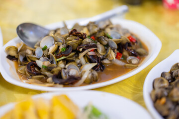 Fresh raw fry clam dish