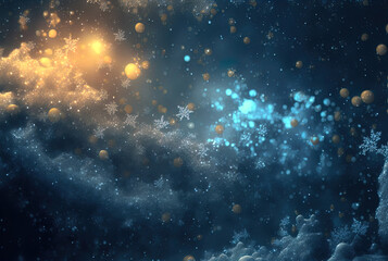 Fototapeta premium Blurry background of snowflakes with bokeh. Perfect for cards, posters and more. 