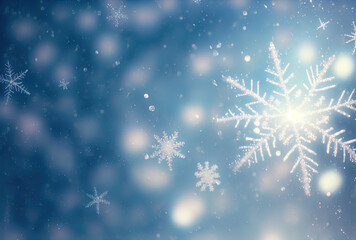 Fototapeta na wymiar Blurry background of snowflakes with bokeh. Perfect for cards, posters and more. 