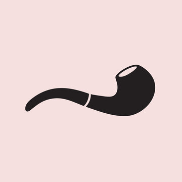 recommend clip art: Smoking pipe without smoke vector icon silhouette on brown light cream plain background isolated. Black colored drawing with simple flat shape.