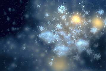 Blurry background of snowflakes with bokeh. Perfect for cards, posters and more.	