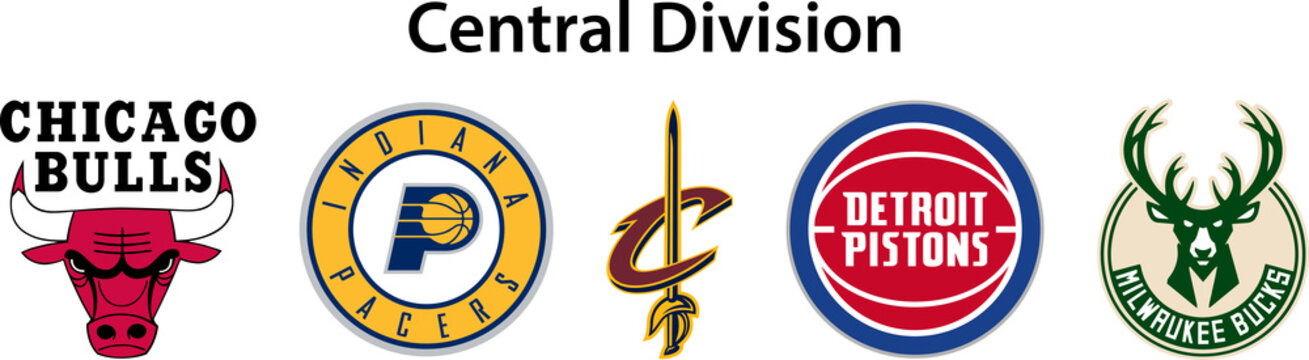 Basketball teams. Logo 2021-2022. Eastern Conference. Central Division. Chicago Bulls, Milwaukee Bucks, Cleveland Cavaliers, Indiana Pacers, Detroit Pistons. Kyiv, Ukraine - Dec 1, 2022