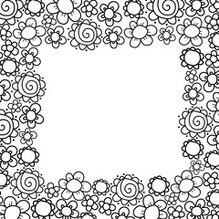 Square black floral frame on a transparent background. Vector image. Blank for greetings, announcements, banners.