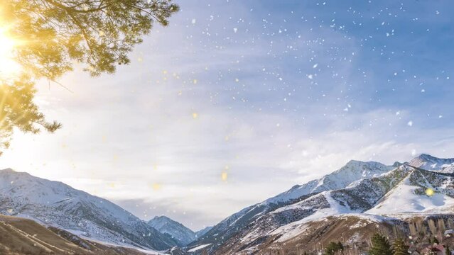 Beautiful snowfall and time lapse in the mountains , Beautiful winter landscape 4k video, video loop
