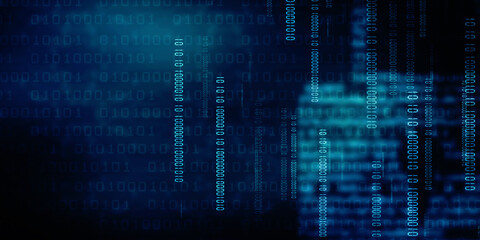 2d illustration abstract digital binary data on computer screen
