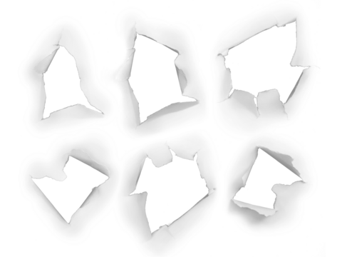 Transparent holes in the white paper sheet set. Png with transparency
