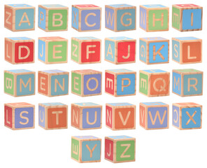 Alphabet letters on wooden cubes