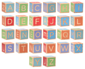 Alphabet letters on wooden cubes